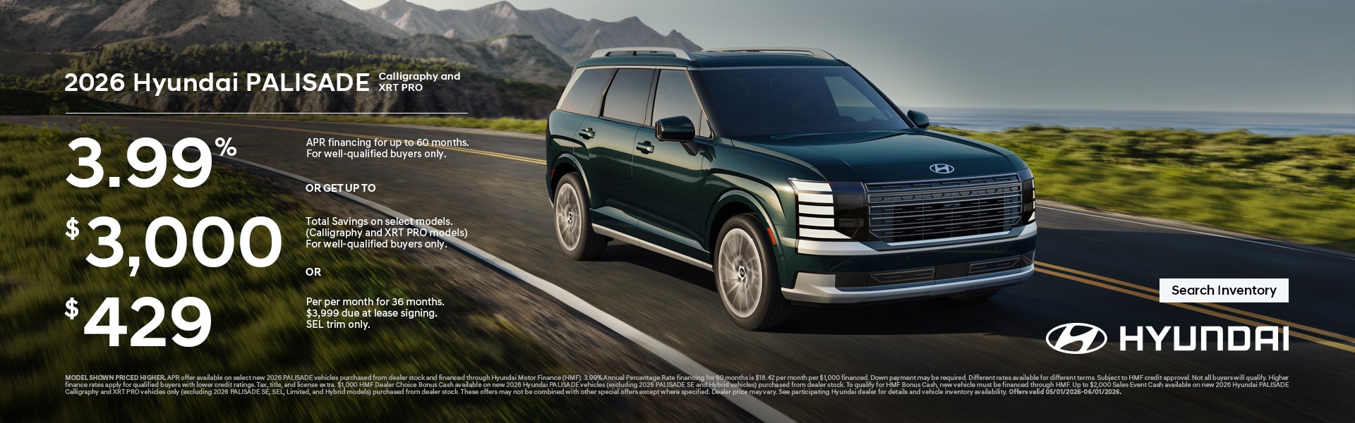 2026 Hyundai Palisade APR or Lease or Total Savings Offer
